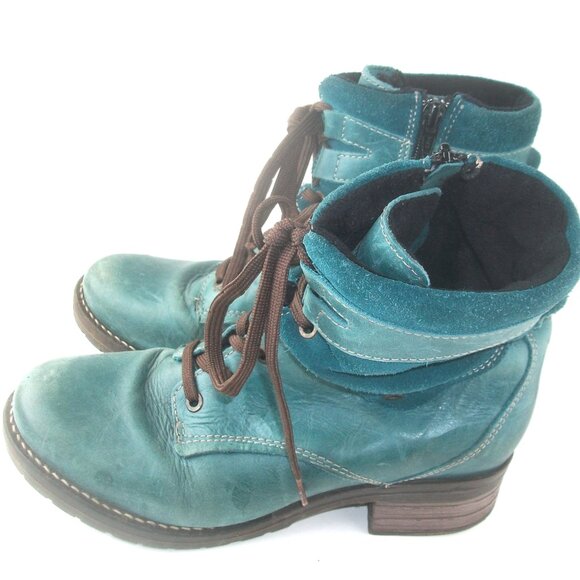 Dromedaris Kara Turquoise Suede & Leather Lace-Up + SIde=Zip Boots - Picture 2 of 8